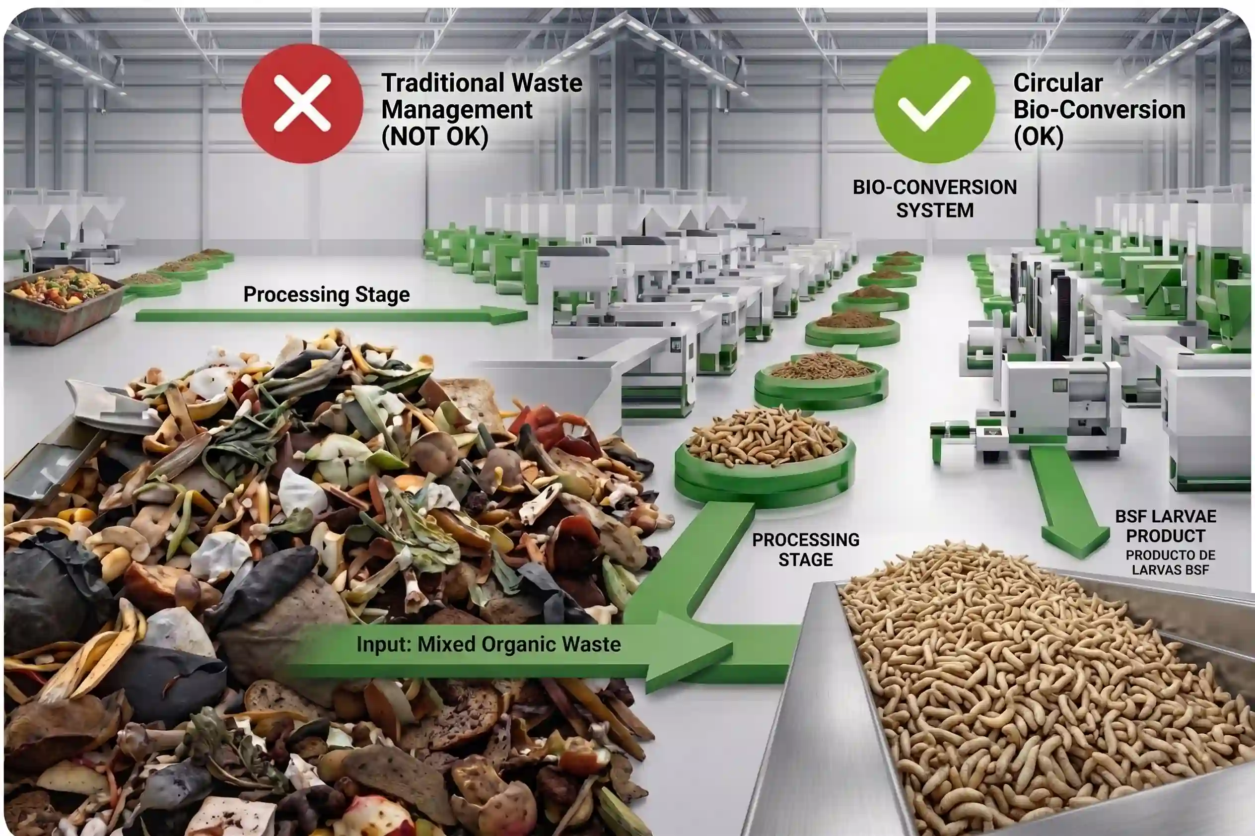 Comparativa: Gestión tradicional de residuos vs Bioconversión industrial Naturfly